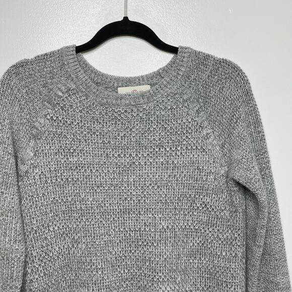 So Perfect Long Sleeve Crew Neck Curved Hem Ribbed Knit Pullover Sweater Gray L - Picture 4 of 10